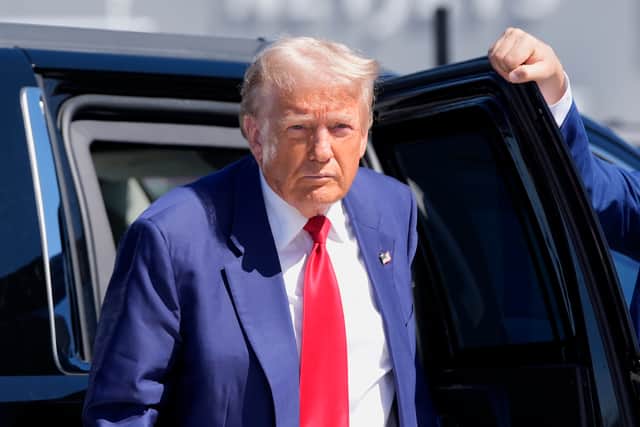 Republican presidential nominee former President Donald Trump arrives at Harry Reid International Airport to board a plane after a campaign trip. Picture: AP Photo/Alex Brandon