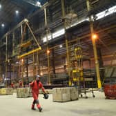 Workers in the hall at the Harland & Wolff construction yard in Methil. Picture: PA