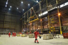 Workers in the hall at the Harland & Wolff construction yard in Methil. Picture: PA
