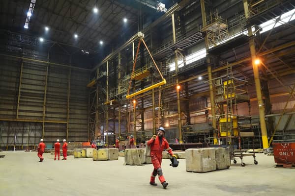 Workers in the hall at the Harland & Wolff construction yard in Methil. Picture: PA