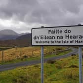 A sign in Gaelic and English on a road in the Isle of Harris in the Outer Hebrides