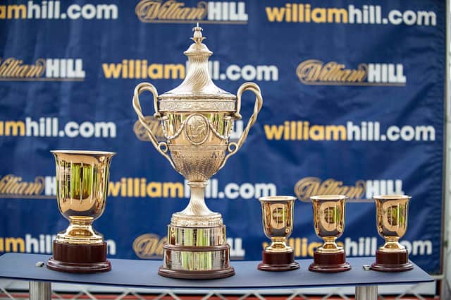 The trophies up for granbs at the Ayr Gold Cup.