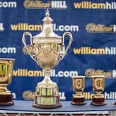The trophies up for granbs at the Ayr Gold Cup.