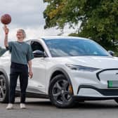 Paralympian wheelchair basketball player Robyn Love with the Ford Mustang Mach-E at Ingliston