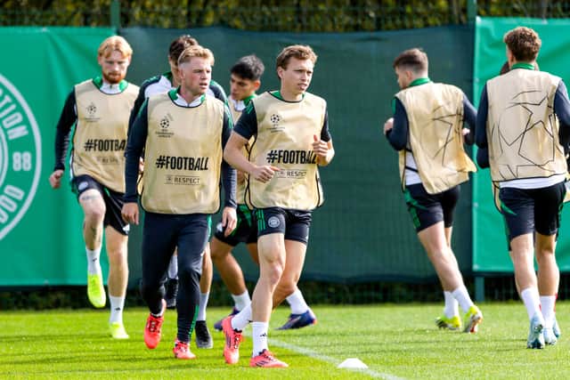 Celtic's Alistair Johnston during a Celtic training session at the Lennoxtown.