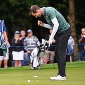 Andy Murray celebrates holing a putt with a fist pump in the BMW PGA Championship Pro-Am at Wentworth. Picture: Ross Kinniard/Getty Images