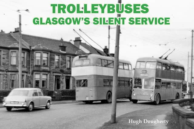 The book’s cover shows trolleybuses passing each other on Muirend Road in 1967