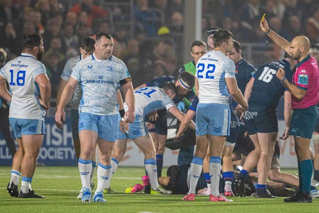 Leinster's Ross Byrne is given a yellow card.