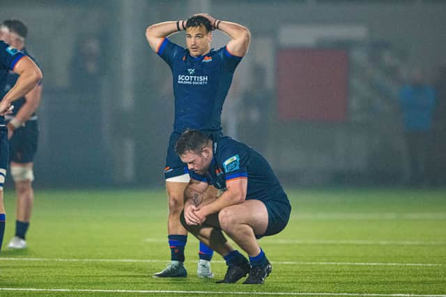 Edinburgh's Wes Goosen and Ewan Ashman look dejected at full time.