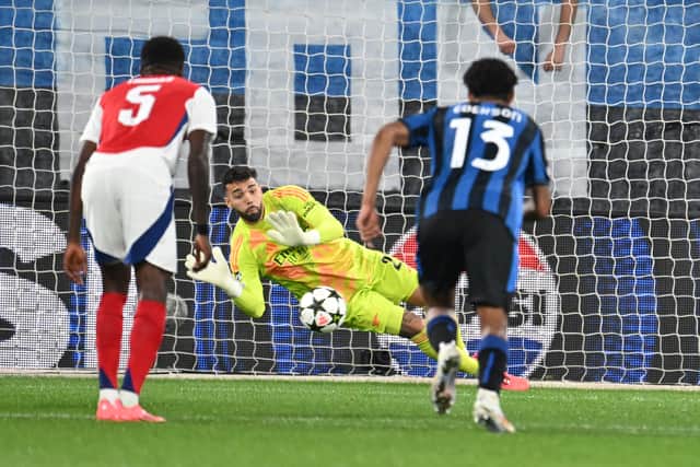 Arsenal's David Raya made a stunning double-save against Atalanta.