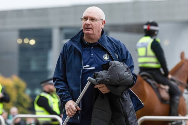 Falkirk manager John McGlynn arrives at Celtic Park for the Premier Sports Cup quarter-final. (Photo by Craig Foy / SNS Group)