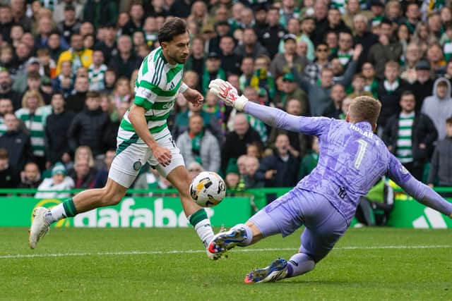 Nicolas Kuhn came off the bench to inspire Celtic to a 5-2 victory over Falkirk in the Premier Sports Cup quarter-final with two goals and two assists. (Photo by Craig Williamson / SNS Group)