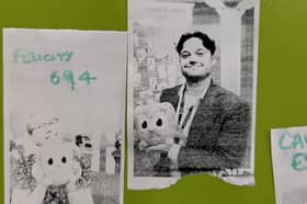 Alexander Brown poses with Duo (left) at the Duolingo stand at Labour conference