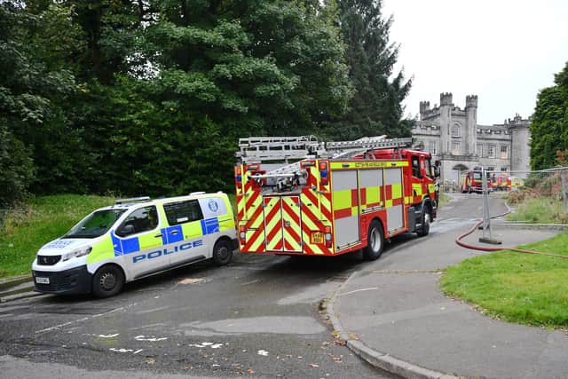 Emergency services, including police, in attendance at Airth Castle Hotel. Picture: Michael Gillen