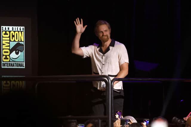 Wyatt Russell speaks onstage at the Marvel Studios Panel during 2024 Comic-Con International.