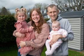 Martin Dillett with his wife, Danielle, and their two young daughters. Martin, from Broxburn, near Edinburgh, has had four liver transplants before the age of 30. Picture: Stripe Communications/PA Wire