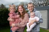 Martin Dillett with his wife, Danielle, and their two young daughters. Martin, from Broxburn, near Edinburgh, has had four liver transplants before the age of 30. Picture: Stripe Communications/PA Wire