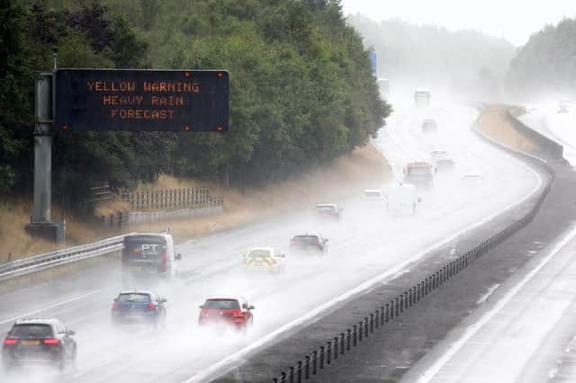 Heavy rain on the motorway.