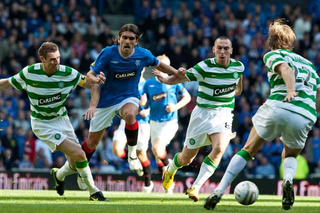 Pedro Mendes in action for Rangers against Celtic during the 2009-10 season.