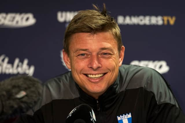 Malmo manager Jon Dahl Tomasson during his pre-match press conference at Ibrox in 2021. (Photo by Alan Harvey / SNS Group)