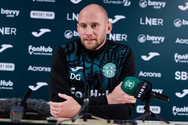 Gray speaks to the press ahead of Sunday's match against Rangers.