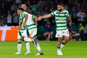 Celtic's Cameron Carter-Vickers (right) is replaced by Auston Trusty during the 5-1 win over Slovan Bratislava in the Champions League. (Photo by Craig Williamson / SNS Group)