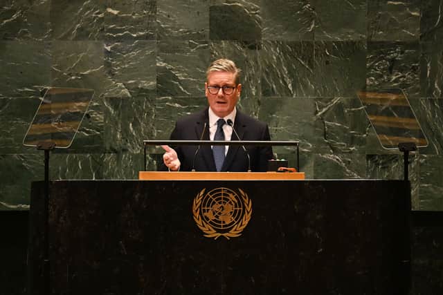 Prime Minister Sir Keir Starmer addressing the United Nations General Assembly in New York. Picture: Leon Neal/PA Wire