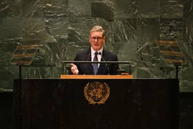 Prime Minister Sir Keir Starmer addressing the United Nations General Assembly in New York. Picture: Leon Neal/PA Wire 