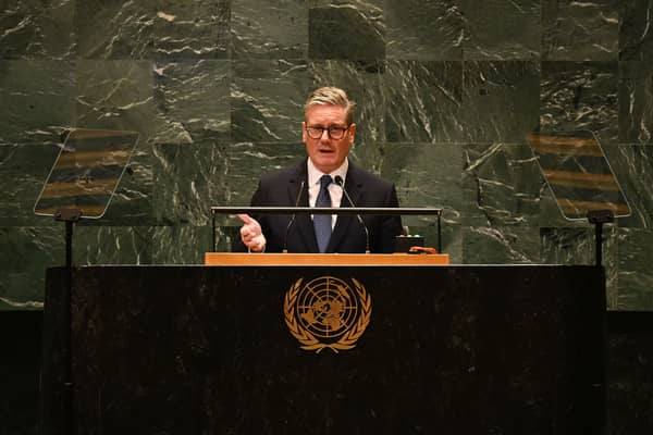 Prime Minister Sir Keir Starmer addressing the United Nations General Assembly in New York. Picture: Leon Neal/PA Wire 
