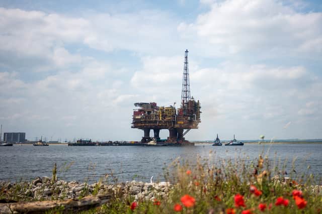 The Brent Charlie oil rig is towed into the mouth of the River Tees as it heads for dismantling (Picture: Ian Forsyth)