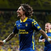 Ex-Rangers forward Fabio Silva celebrates after scoring his first goal for Las Palmas in the 3-1 defeat to Villareal. (Photo by Aitor Alcalde/Getty Images)