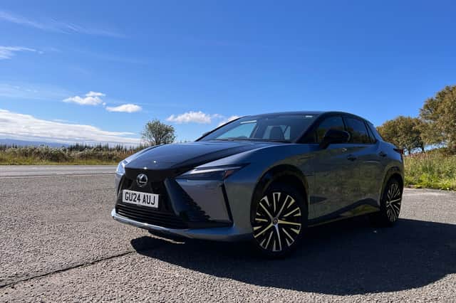 The Lexus RZ300e test car in Premium Plus trim on 18-inch wheels, near Glen Fruin