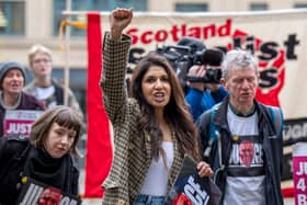 Supporters of Skehu Bayoh outside Capital House, Edinburgh, where the inquiry is taking place into the death of Sheku Bayoh who died in May 2015 after he was restrained by officers responding to a call in Kirkcaldy, Fife. 