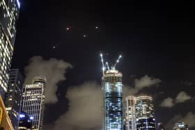 Projectiles are intercepted by Israel above Tel Aviv as air raid sirens sound a day after the army launched ground operations into southern Lebanon targeting Hezbollah positions.