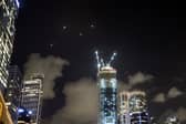 Projectiles are intercepted by Israel above Tel Aviv as air raid sirens sound a day after the army launched ground operations into southern Lebanon targeting Hezbollah positions.