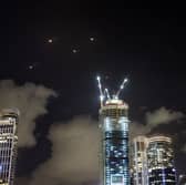 Projectiles are intercepted by Israel above Tel Aviv as air raid sirens sound a day after the army launched ground operations into southern Lebanon targeting Hezbollah positions.