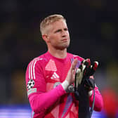 Kasper Schmeichel looks dejected following the 7-1 defeat to Borussia Dortmund on Wednesday. Cr: Getty Images.