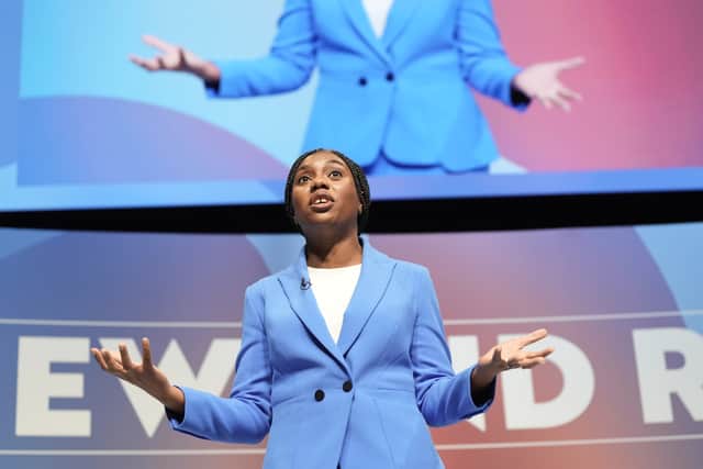 Conservative Party leadership candidate Kemi Badenoch delivers a speech