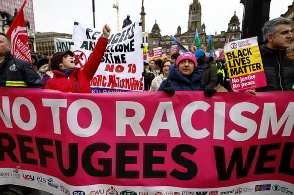 People take part in a Stand Up To Racism protest in Glasgow's George Square (Picture: Jeff J Mitchell)