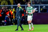 Celtic's Alistair Johnston was forced off in the 86th minute of the 7-1 defeat to Borussia Dortmund. (Photo by Craig Williamson / SNS Group)
