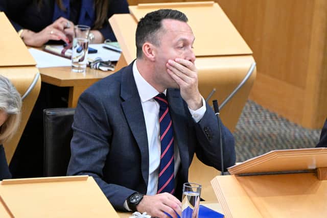 Russell Findlay, leader of the Scottish Conservative party, during his first appearance in the role at First Minster's Questions. Picture: PA
