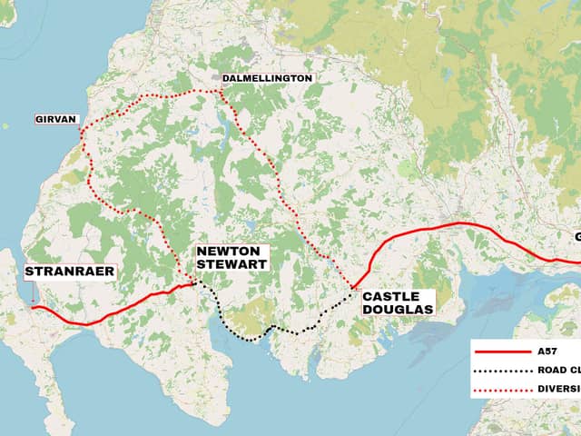 The diversion route in place on the A75