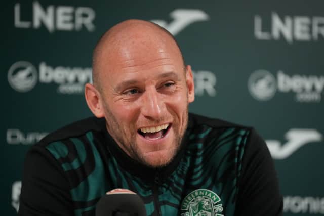 David Gray is all smiles ahead of Hibs' match at home to Motherwell.