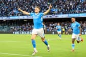 Scott McTominay of Napoli celebrates after scoring a 25-second opener in the 3-1 Serie A win over Como. (Photo by Francesco Pecoraro/Getty Images)
