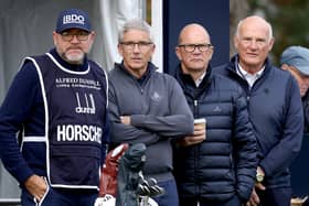 PGA Tour commissioner Jay Monahan with DP World Tour CEO Guy Kinnings and the circuit’s chairman, Eric Nicoli, during the Alfred Dunhill Links Championship