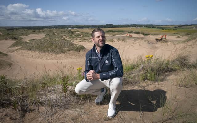 Eric Trump during a visit to Trump International Golf Links, Aberdeenshire. Former US president Donald Trump's new links golf course in Aberdeenshire will open next summer, with bosses claiming the site will complement the existing course to offer the greatest 36 holes in golf