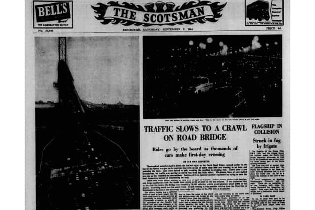The full front page of The Scotsman on September 5, 1964, which recorded the opening of the Forth Road Bridge.
