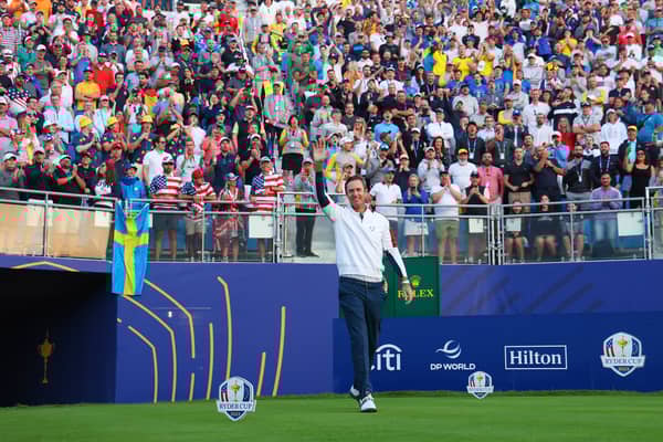 Nicolas Colsarts, one of Luke Donald’s vice-captains, pictured on the first tee during last year’s match in Rome. Picture: Andrew Redington/Getty Images