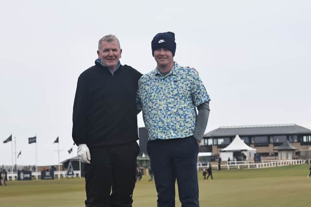 Bob MacIntyre and dad Dougie pictured on the Swilcan Bridge during the Alfred Dunhill Links Championship. Picture: Kevin McGlynn