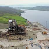 A partially dismantled oil rig lies on the shore near Lerwick, Shetland (Picture: William Edwards)